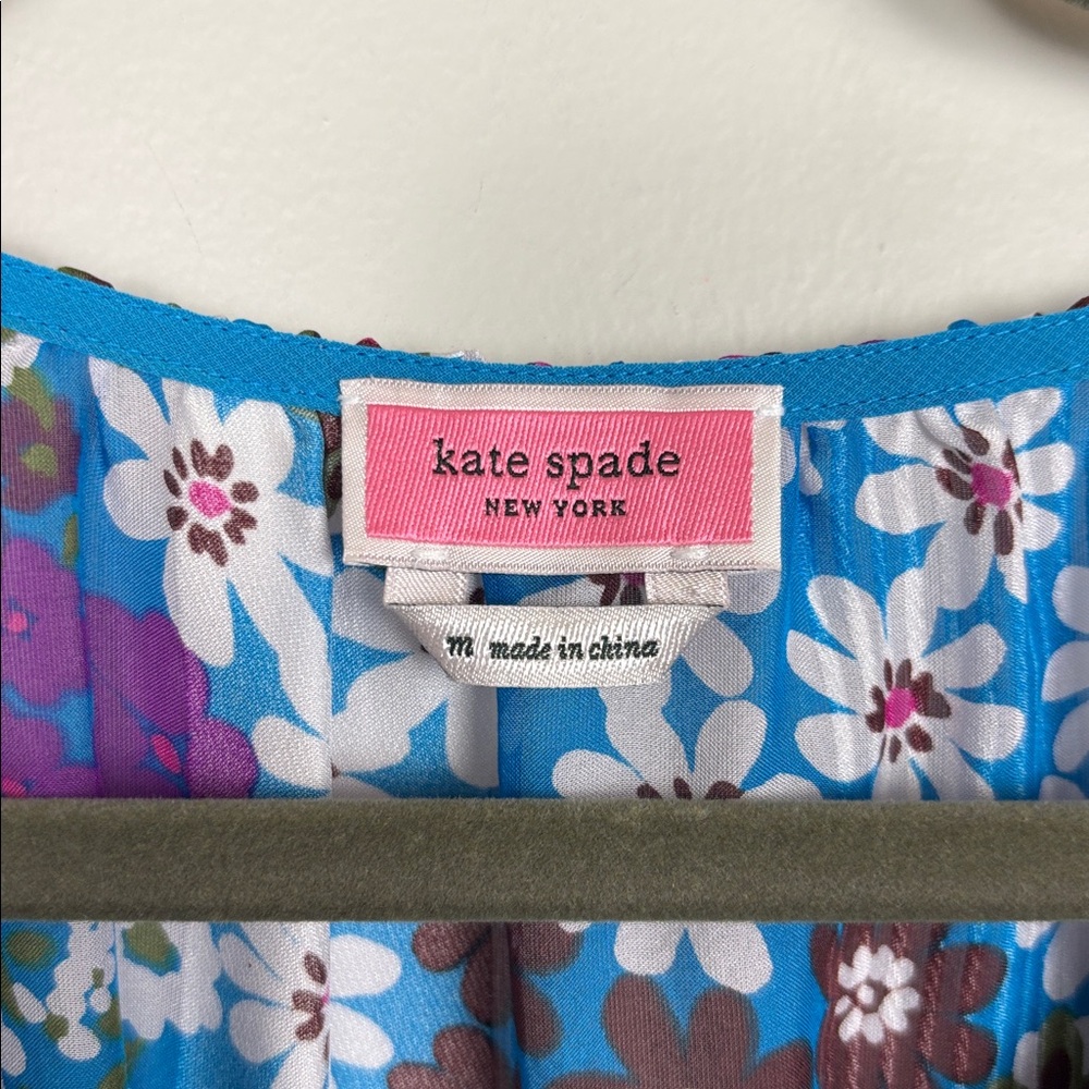 Kate Spade NY Floral Ruffle Blue and Purple 100% Silk Women's Top - M - Picture 8 of 9